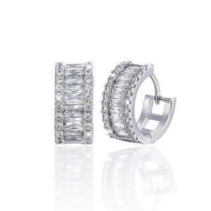 NEW Dainty Huggie Hoop Earrings 14K Gold Plated Cubic Zirconia Pave